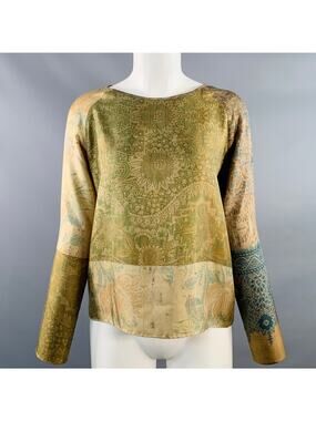 PIERRE-LOUIS MASCIA Size XS Green Brown Silk Floral Long Sleeve Dress Top